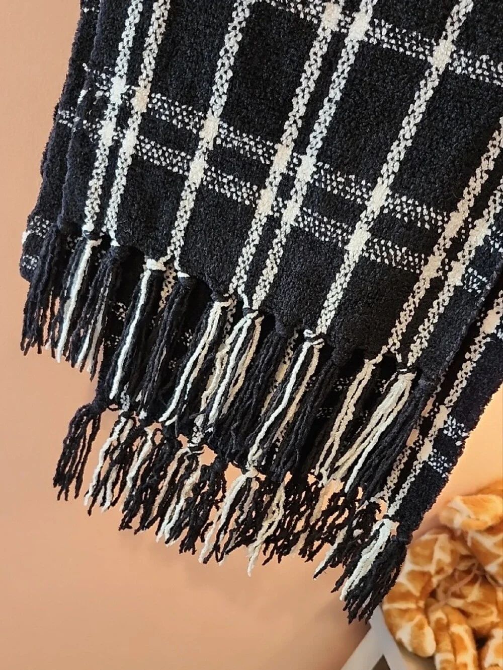 Merona Black & White Plaid Fringe Scarf